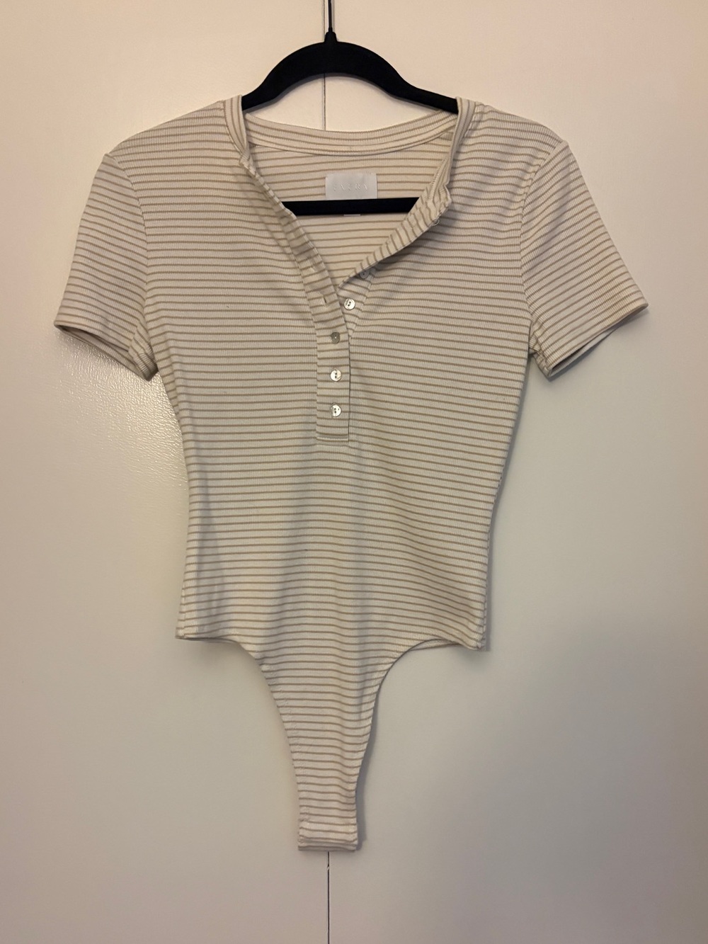 Every Henley Striped Short-Sleeve Ribbed Bodysuit size S NWOT